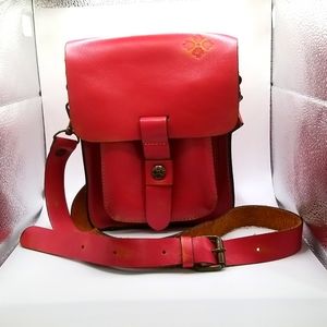 Patricia Nash Raspberry Red Distressed Leather Crossbody Handbag Purse